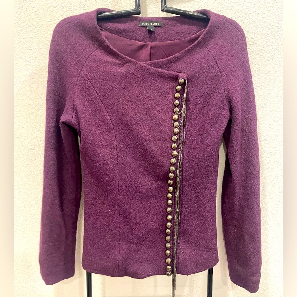 Peppe Peluso Purple Wool Moto Jacket